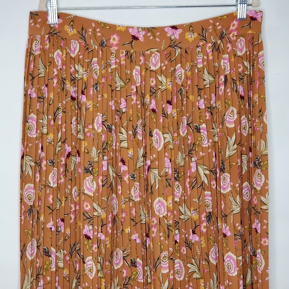Loft Floral Pleated Midi Skirt Size 14 Contrast Color Print Flowy Spring Femme - Picture 4 of 12